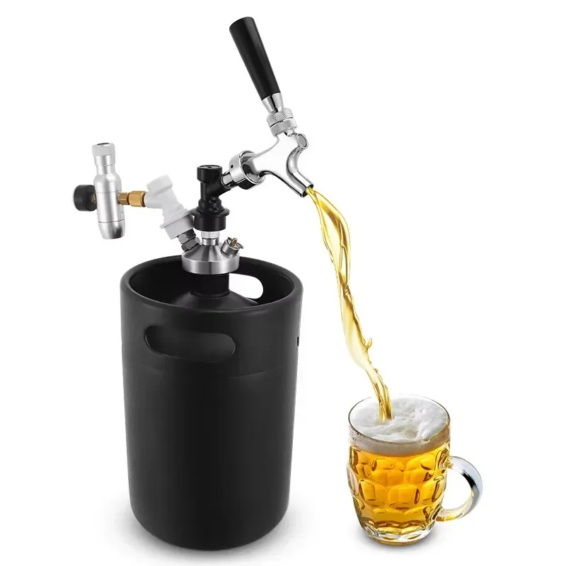 5L Mini Beer Keg Growler Kit, Portable Ball Lock Pressurized Beer Barrel with Carbonated Tap Dispenser & Premium Co2 Charger