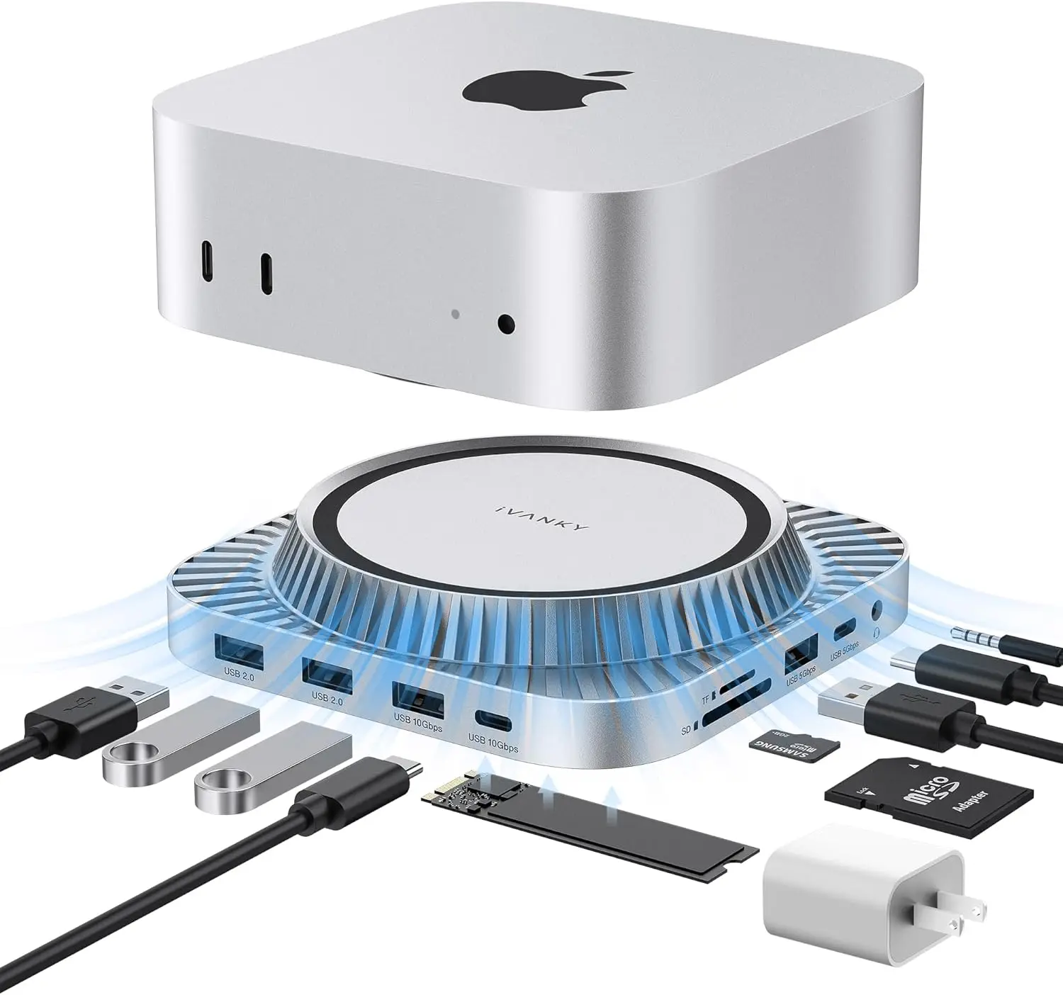 

13-in-1 Mac Mini M4 Docking Station with SSD Enclosure, 4K@120Hz HDMI, 10Gbps USB, SD/TF Card Reader & 20W PD Adapter