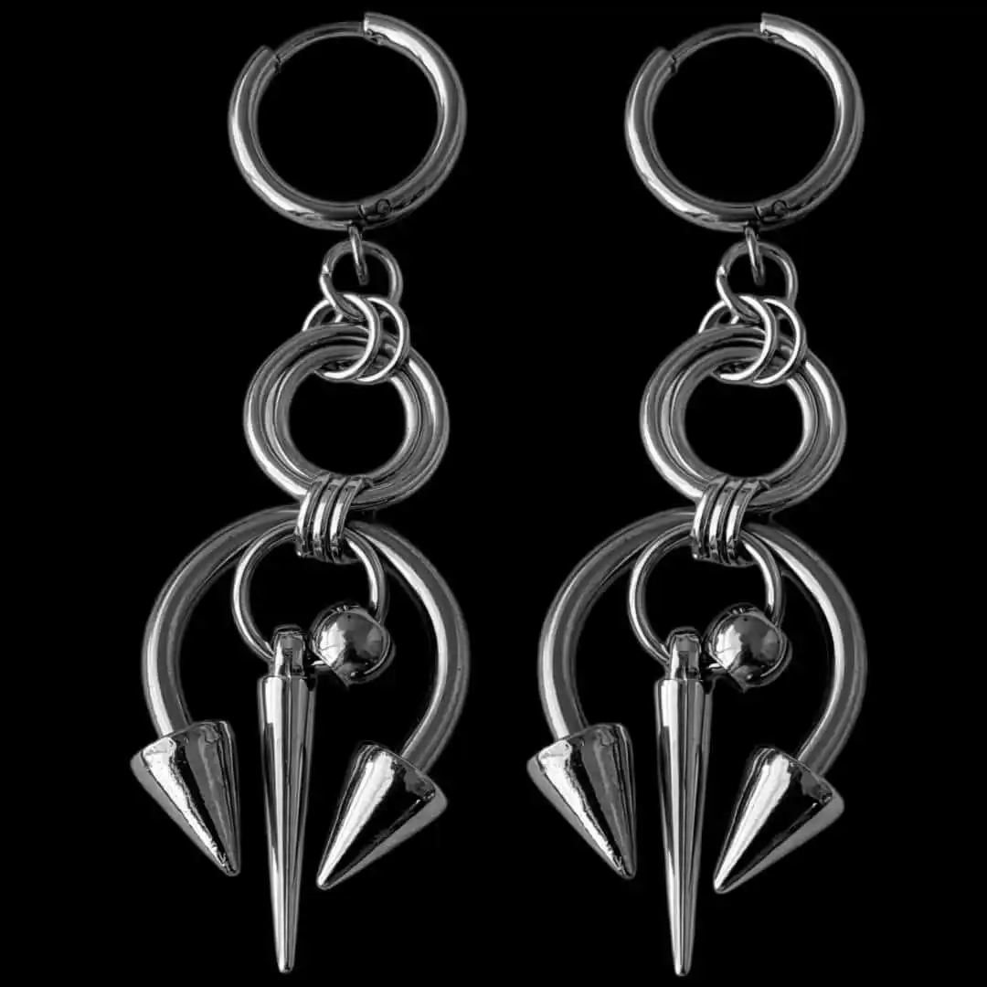 Gothic Stainless Steel Chains Stitched Rivet Pendant Earrings for Women Korean Fashion Hip-Hop Earrings Charms Punk Accessories