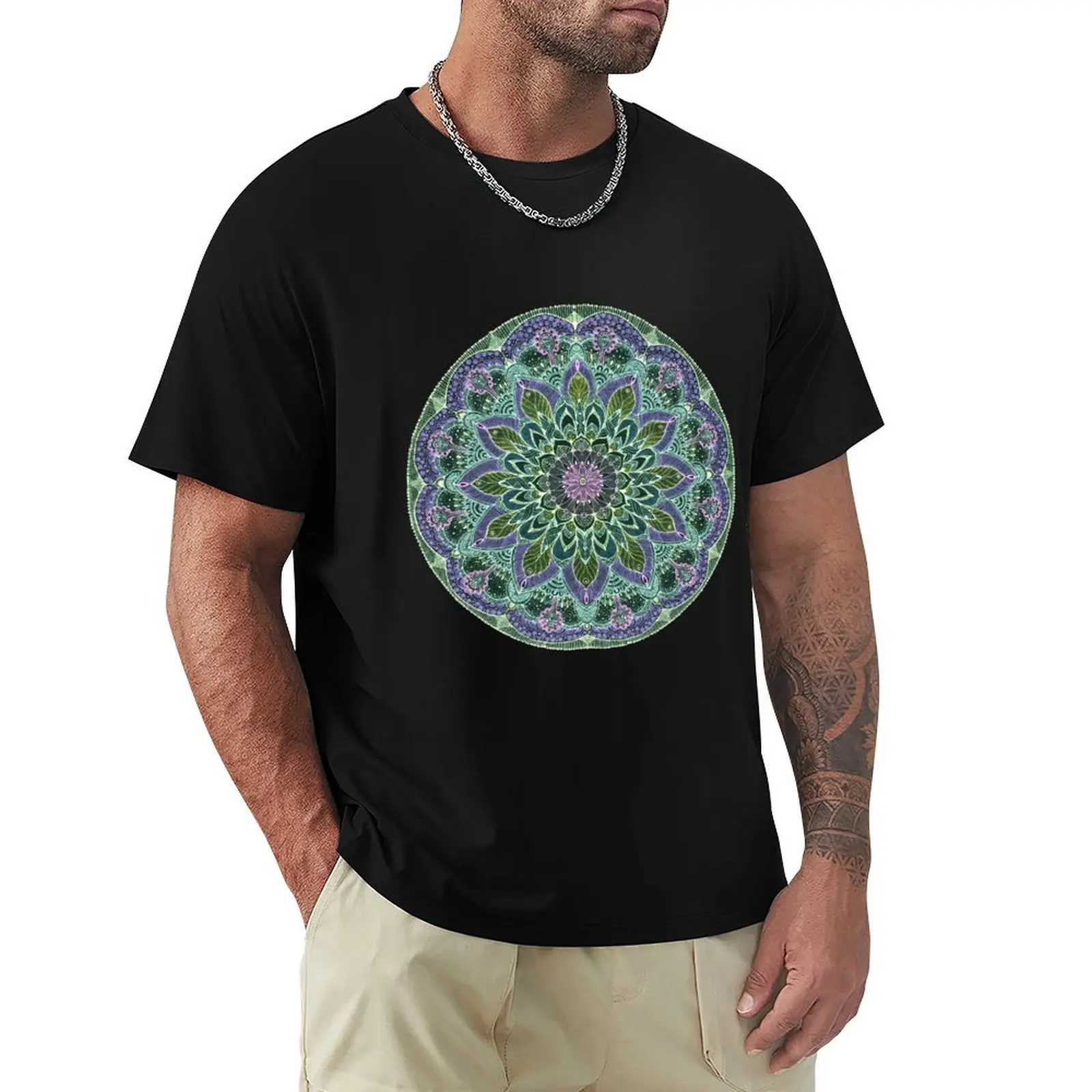 Hand Drawn Pink Purple Mandalaon Dark T-Shirt Lightweight Running T-Shirt