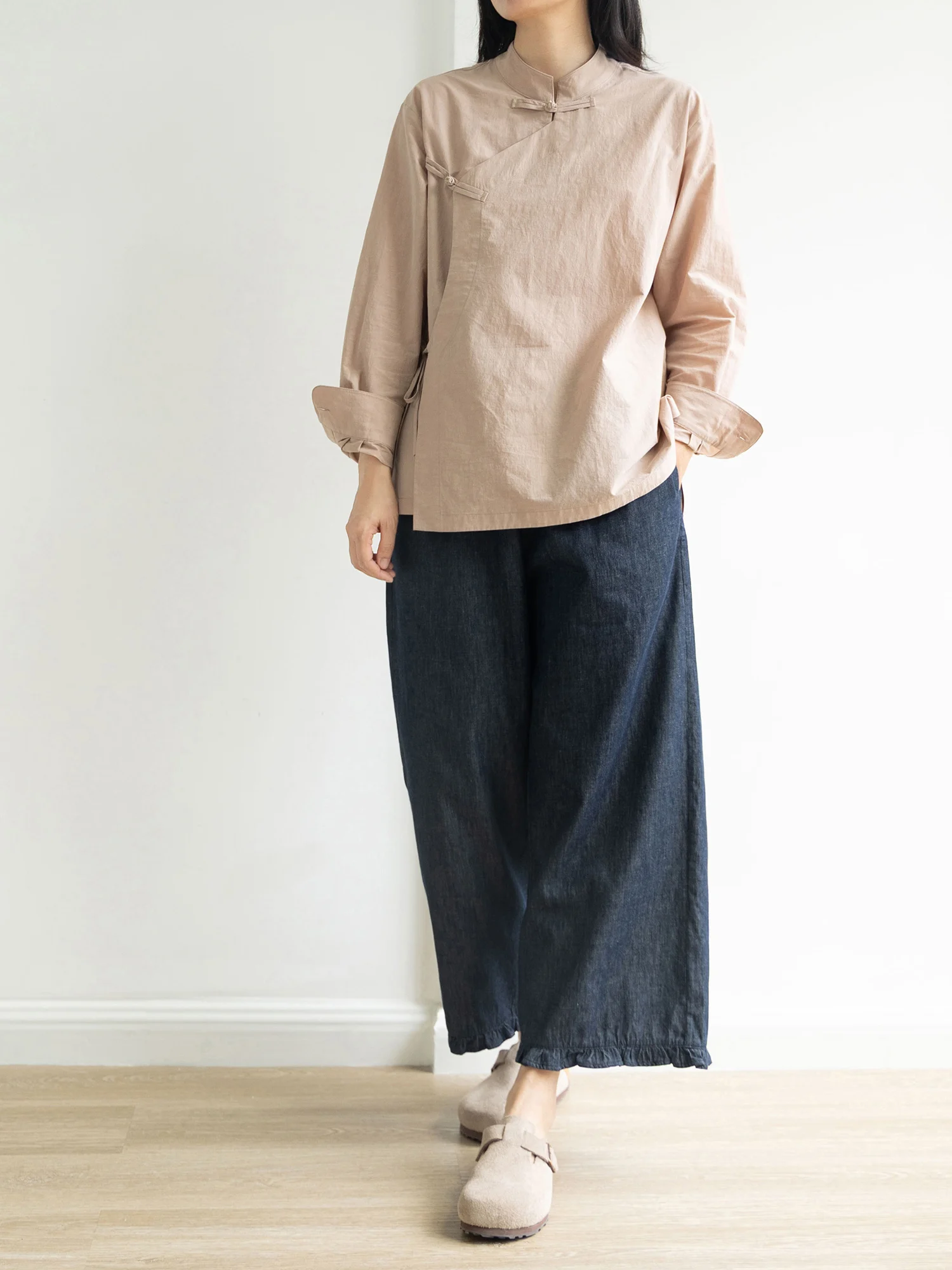 New Spring Summer Han Han Hemp Cotton  Jeans Loose Elastic Waist Wide Leg Nine Point Pants Lightweight Breathable Casual