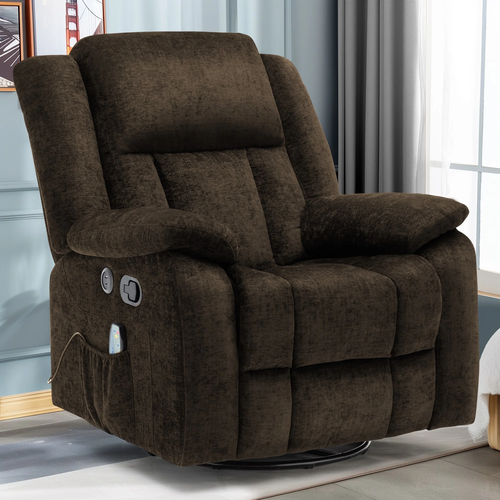 

Latest Living Room Furniture Relax Recliner High Quality Contemporary Chenille Recliner Chair Massage and Heat Single Sofa