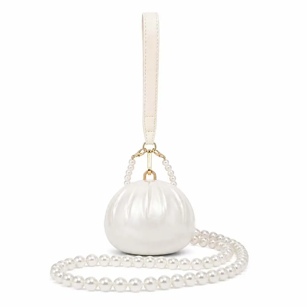 Trendy Acrylic Spherical Shaped Handheld Box Bag Mini White Pearl Beaded Chain Single Shoulder Bag Wedding Bridal Handbag