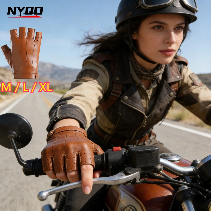 

Women's Half Finger Leather Gloves Thin Breathable Hole Punching Spring Summer Cycling Motorcycle Road Bike Gloves