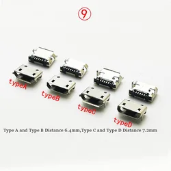 10pcs Micro USB 2.0 Connector B Type 5Pin Female 6.4/7.2 DIP Phone Tail Charging Plug Socket USB 2.0 Jack Soldering