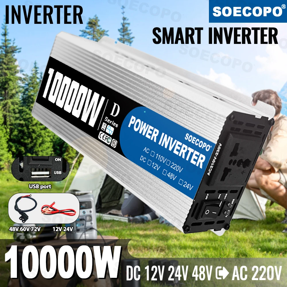 

SOECOPO 10000W Power Inverter 12V/24V/48V to 220V USB 5V Car Voltage Converter Power Adapter for Car Accessories & Camping RV