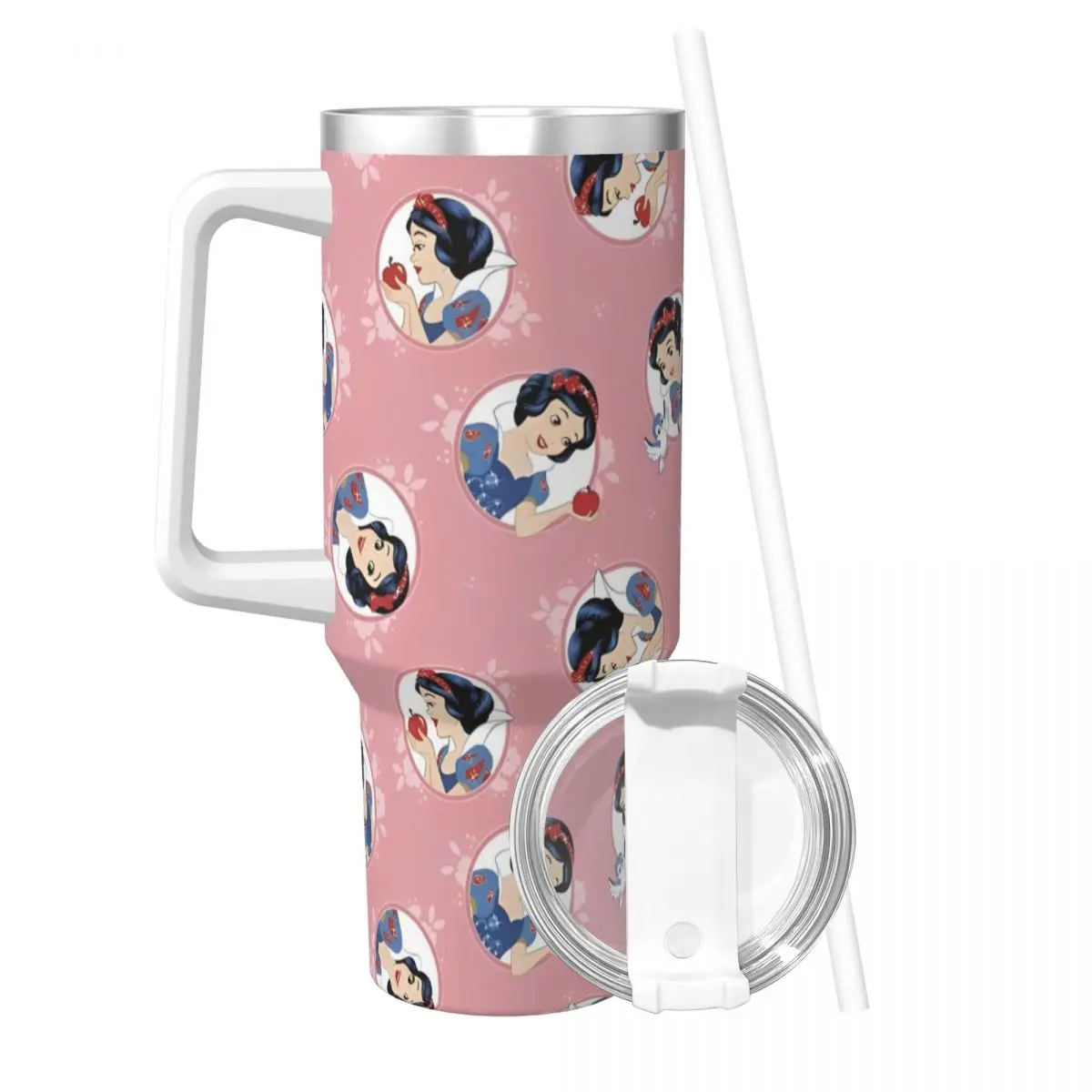 Snow White Stainless Steel Tumbler Driving Coffee Mug With Straws and Lid Large Capacity Car Mugs Cold Drink Water Bottle