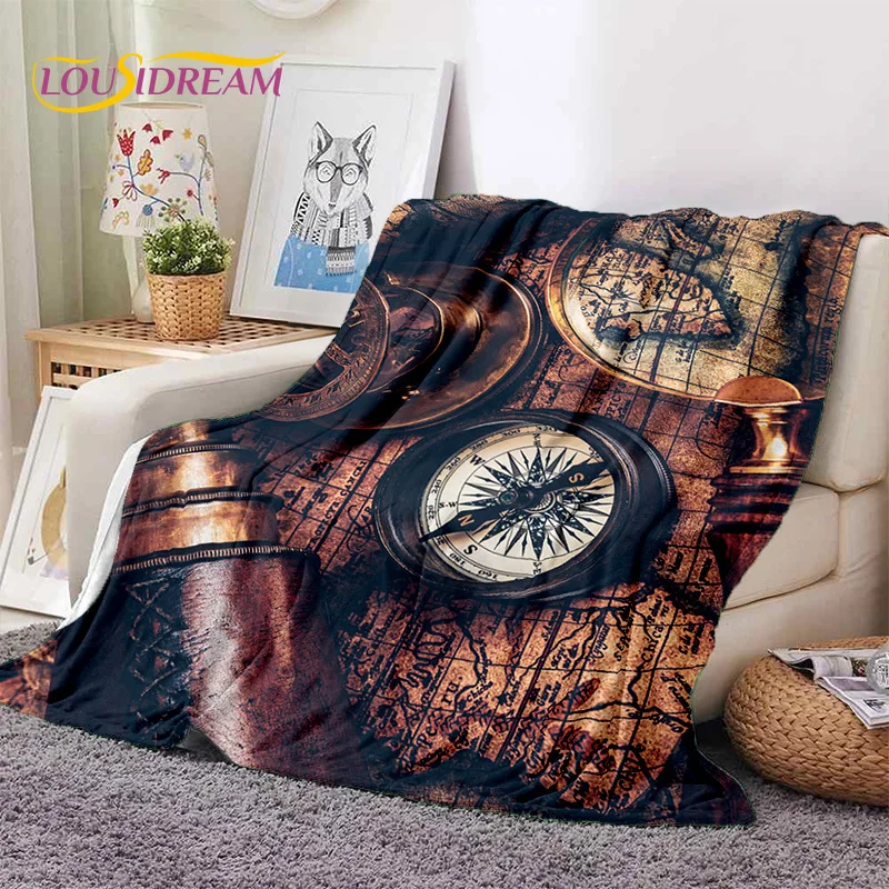 3D Ancient Nautical Chart World Map Compass Soft Flannel Blankets,Throw Blanket Comfortable Blanket for Picnic Beds Sofa Bedroom