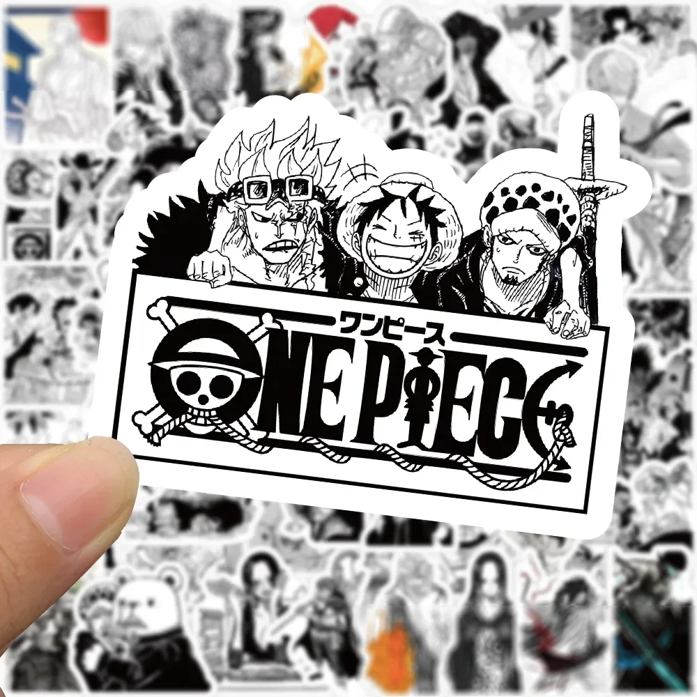 10/30/50/100 Stück Schwarz Weiß Japanische Anime ONE PIECE Aufkleber Skateboard Laptop Telefon Auto Wasserdichte Aufkleber Kinder Klassiker Spielzeug