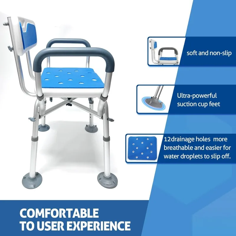 Shower Chair with Arms with  Supports Bath Chair with Back   Stool Safety Handicap Shower Chair for Disabled Elderly Seniors