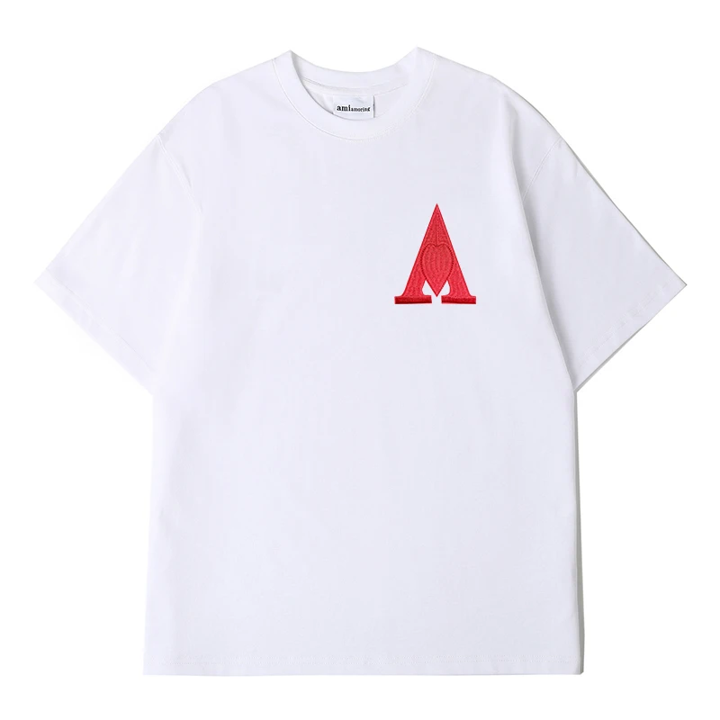 AMI AMORING new heart-shaped A embroidery casual cotton loose fit men's and women's top short sleeved men's round neck T-shirt