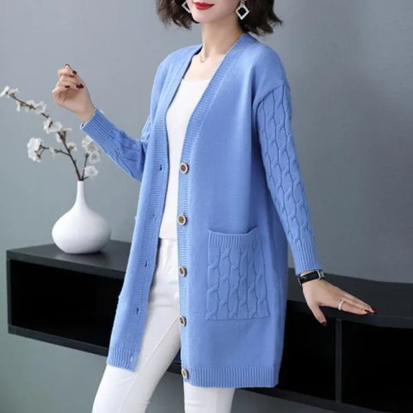 Fashion Spring Autumn Winter Clothes Women Knitted Coat Cardigan Mujer Sweater For Female Mid-Long Knitwears Cárdigans