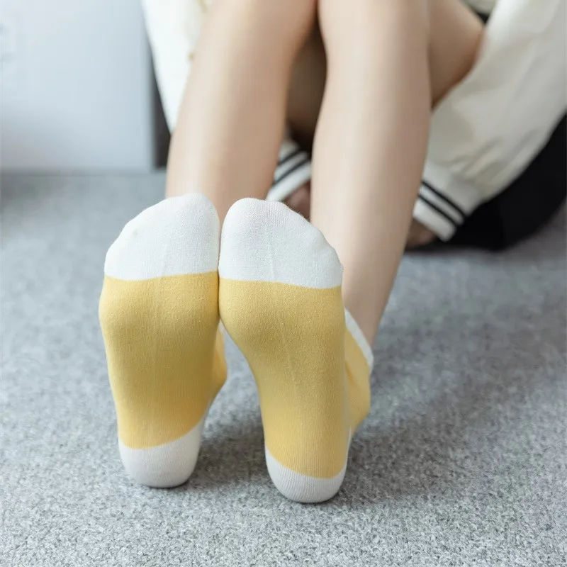 Chaussettes Courtes en Coton Imprimé pour Femme, Bas à Tube Bas, Respirant, Dessin Animé, Lapin Jaune, Motif de Chambre Plus Lente