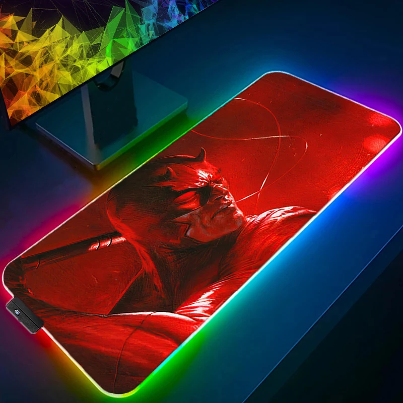 

LED RGB Mouse Pad Daredevil Pattern Locking Edge MousePad Computer Gaming Keyboardpad Rubber Mat Desk Gaming Cup Mat