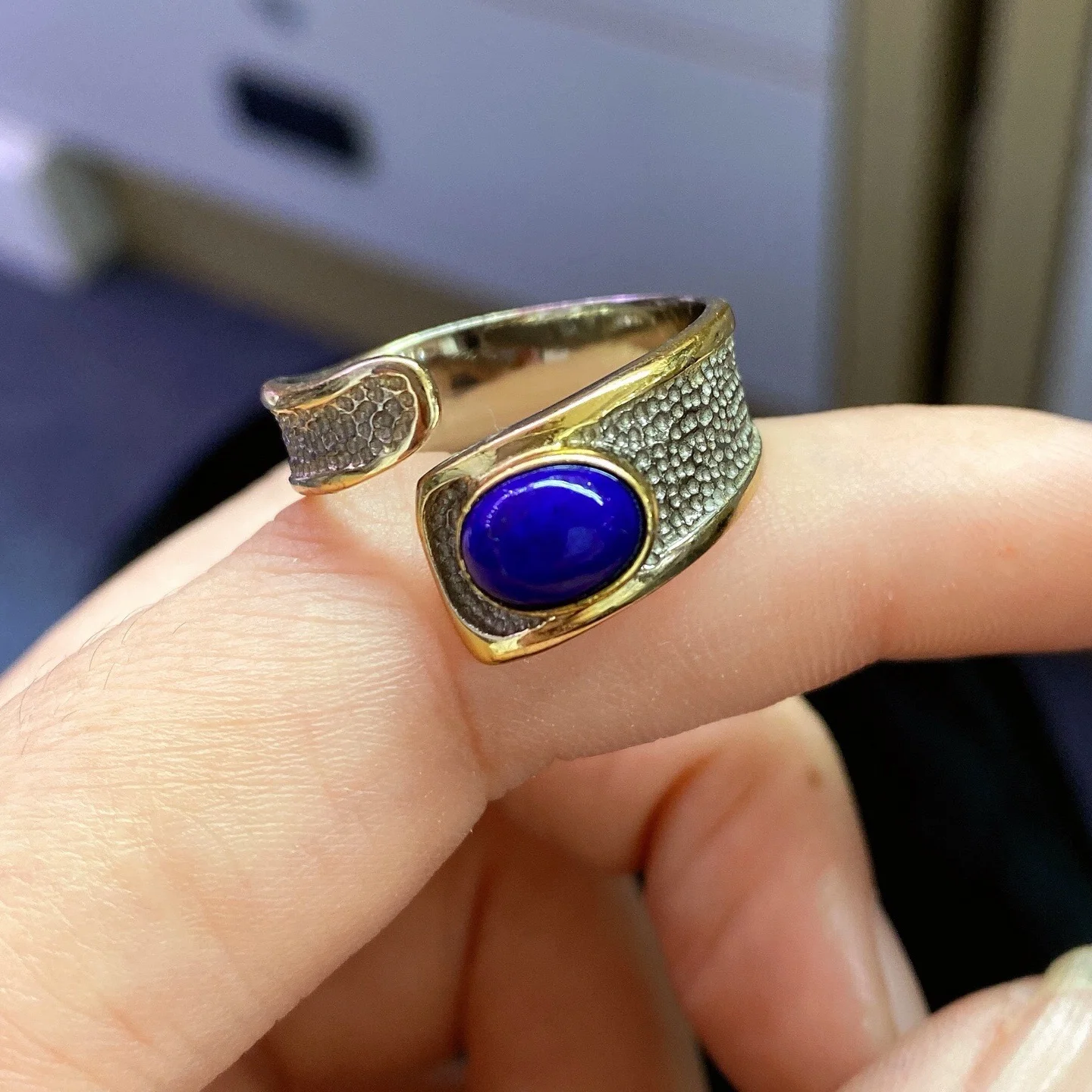 1 قطعة Fengbaowu اللازورد الطبيعي البيضاوي كابوشون الدائري 8x8.5 مللي متر 925 فضة الريكي أحجار استشفاء خاتم هدايا مجوهرات أنيقة #4