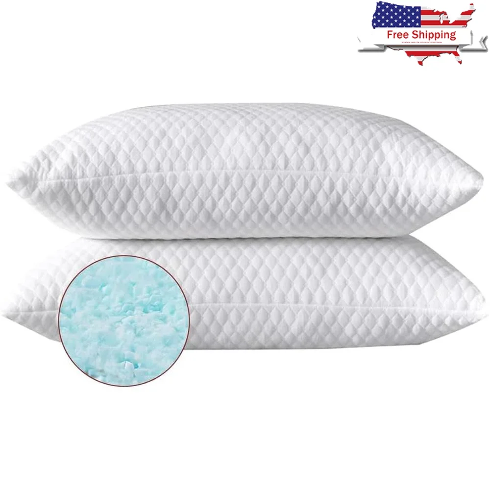 

Shredded Memory Foam Bed Pillows 2 Pack Washable Hypoallergenic Cooling Adjustable Height Sleeping Pillow Comfortable Rest