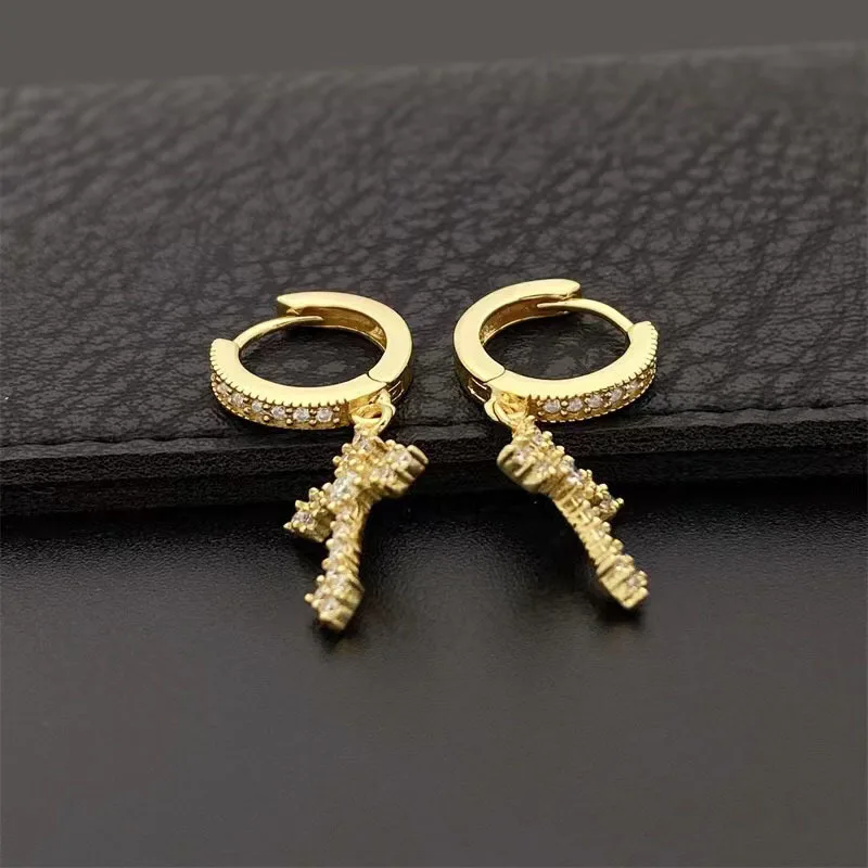 Pass Diamond Tester Vvs Moissanite Diamond Buss Down Fashion Huggies Style Cross Moissanite Stud Earring Hip Hop Earring