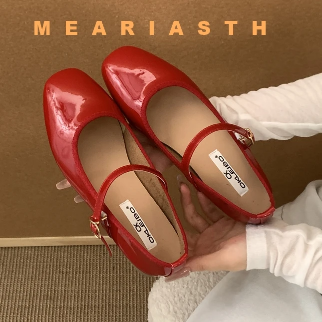 Tamaño 35-44 2025, nuevos zapatos planos de tacón bajo para mujer, zapatos de tacón bajo con punta cuadrada, zapatos de tacón Retro Mary Jane, mocasines informales de primavera, bailarina poco profunda