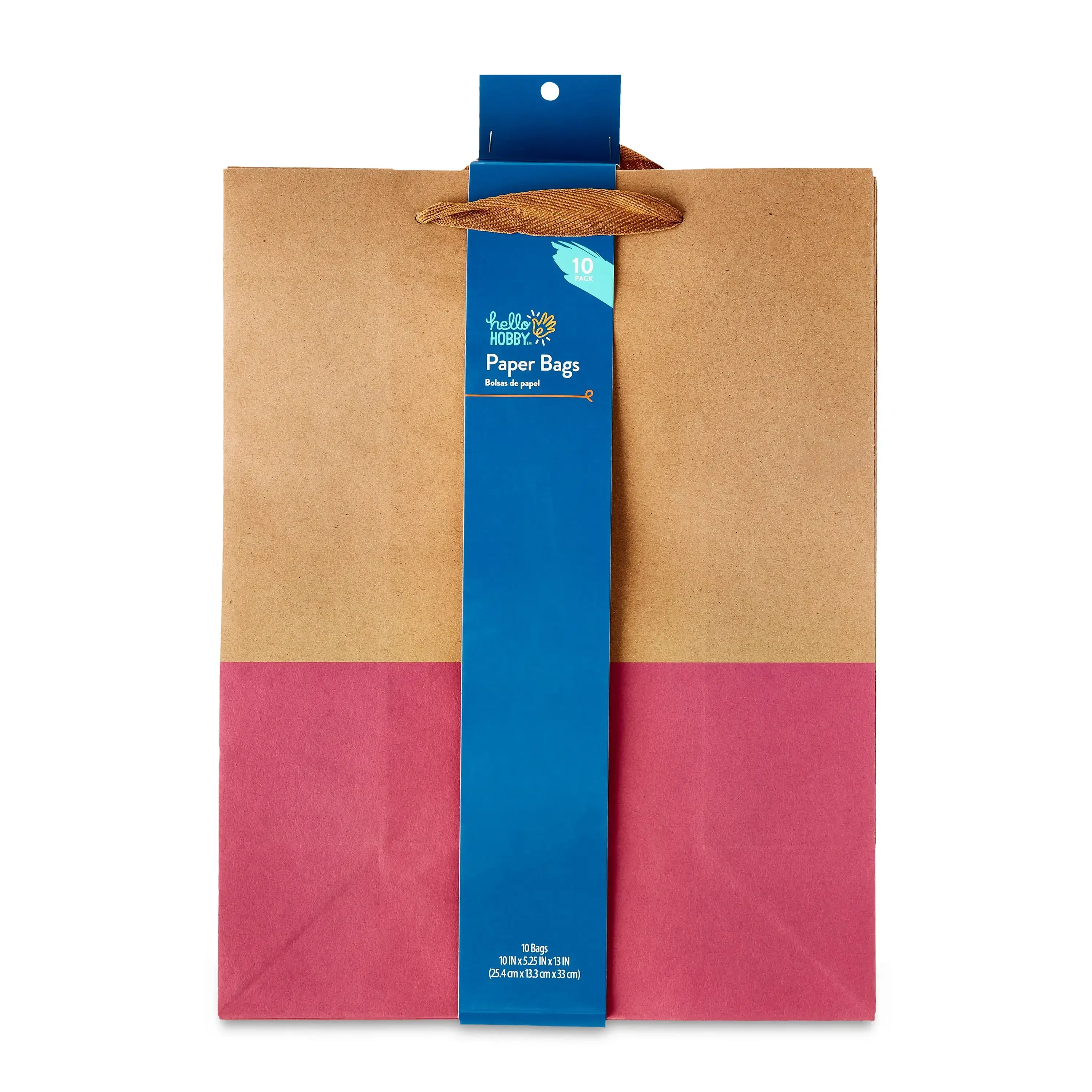 X-Large Kraft Paper Bags with Color Block, 10" x 13", 10 Count