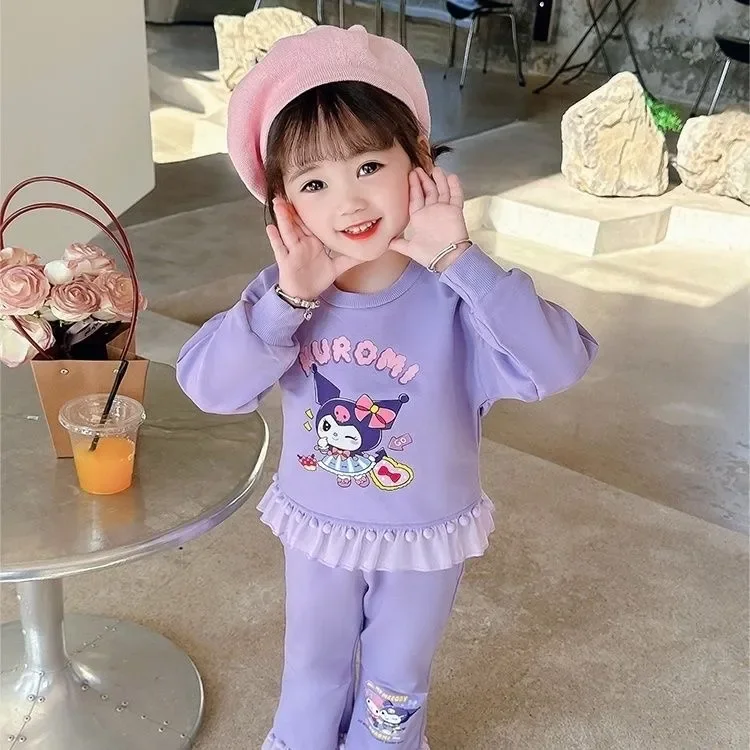 Sanrio Baby Girls Clothes Sets Fashion Toddler Kawaii My Melody Kuromi Long Sleeves Pullover Sweater Pants Suits Kids Tracksuits