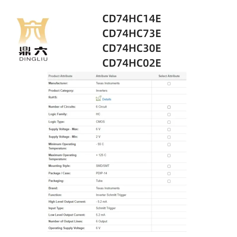 CD74HC14E CD74HC73E CD74HC30E CD74HC02E PDIP-14 IC