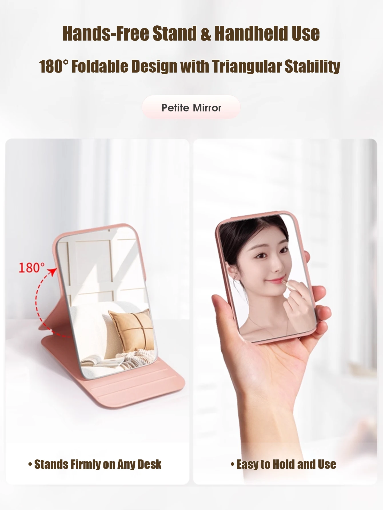 1/2 قطعة مرآة صغيرة عالية الوضوح للطلاب لتحمل مرآة مكياج بسيطة قابلة للطي لسطح المكتب المحمولة #3