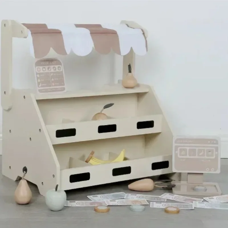 43 cm Banana Mela Pera Registratore di cassa Gioco Casa da gioco Giocattoli interattivi Legno di alta qualità Simulare supporto per frutta Regalo per bambina