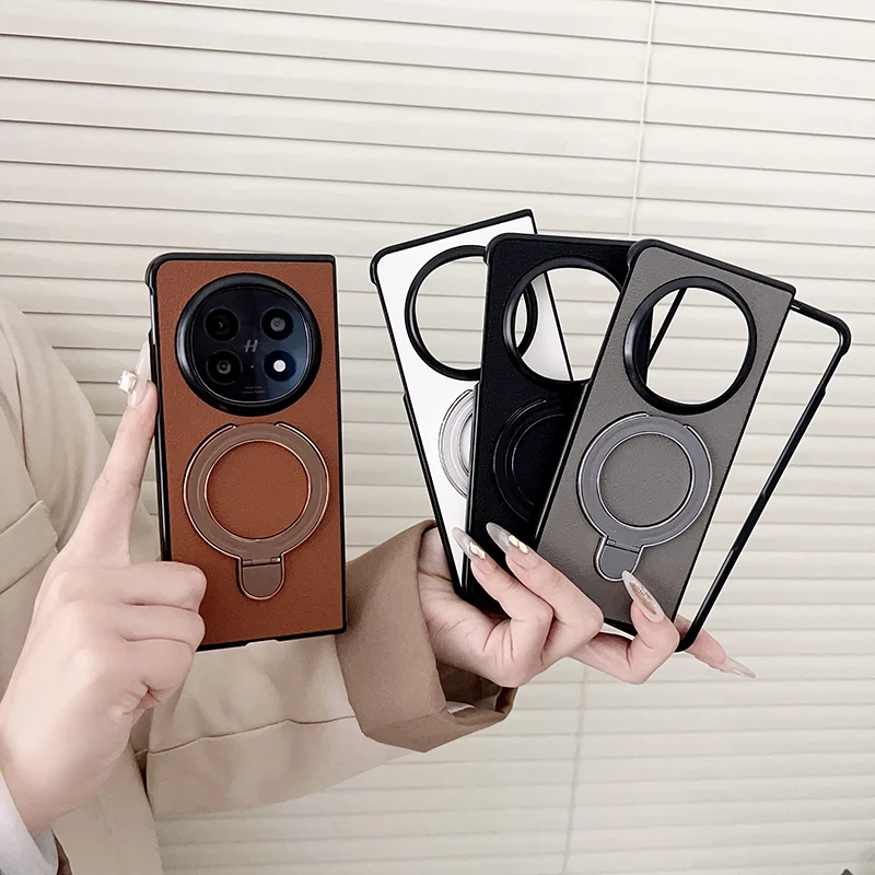 Case for OPPO Find N5 Wireless Charging Plated Bracket PU Leather Hard Shockproof Mobile Phone Case Cover