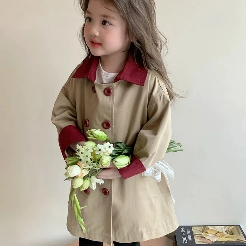 

Girl's Coat Spring/Autumn Trench Coat 2026 New Korean Style Children's Trench Coat Mid-Length Stylish Baby Girl's Outerwear