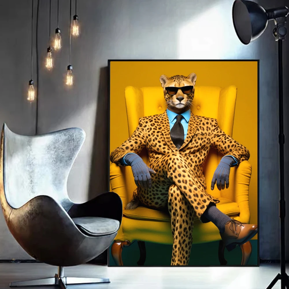 Elegant Lion In Suit Wall Art Posters Prints Wearing Sunglasses Cool Gorilla Cheetah Zebra Modern Pop Canvas Painting Home Decor