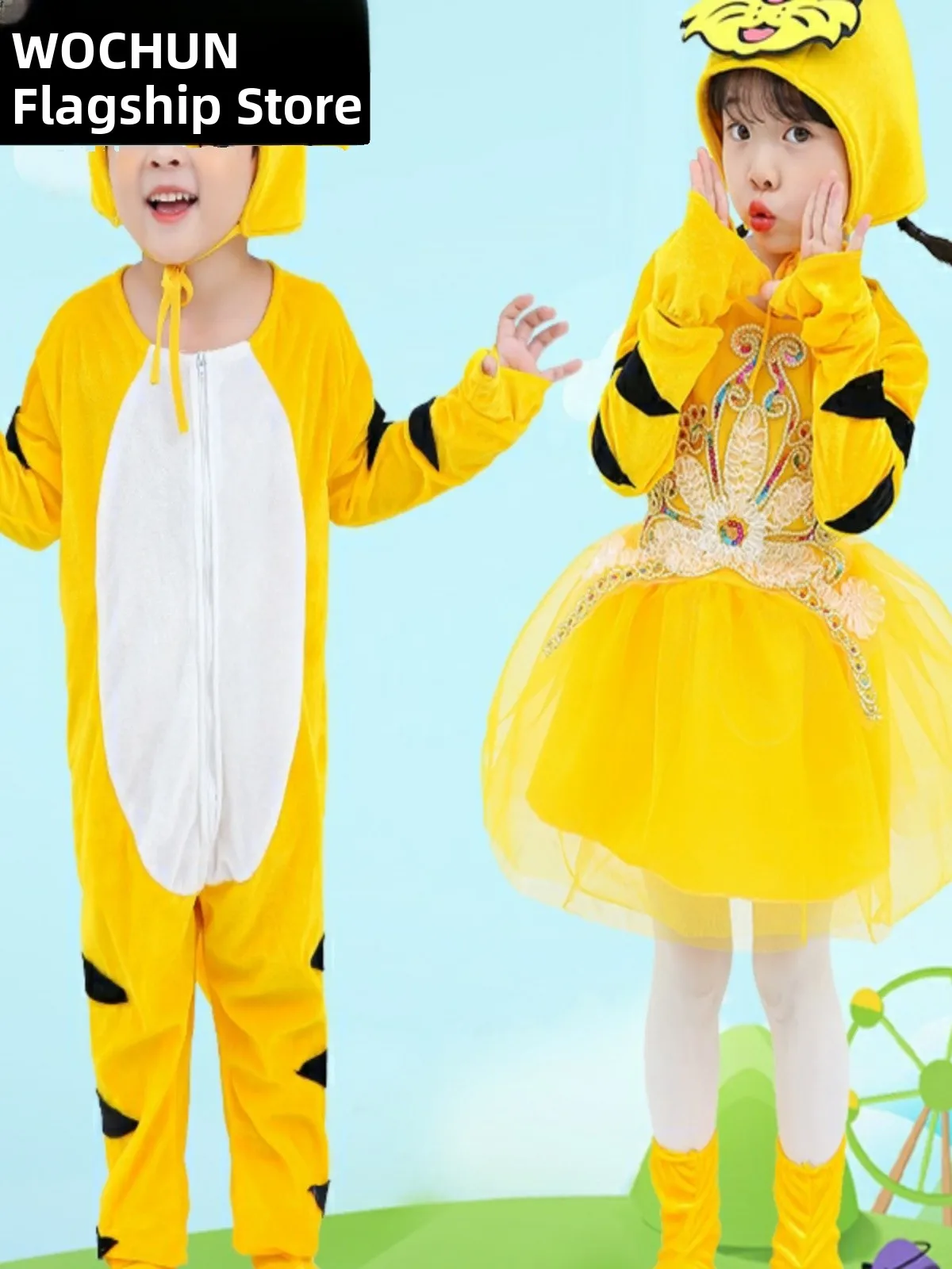 New Six-One Student Animal Little Tiger Performance Suit Tiger Baby New Year Performance Costume loween Cartoon Jumpsuit