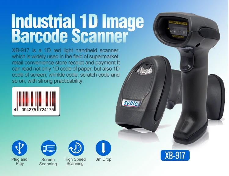 XB-917 Syble Supermarkt Handheld 1D Barcodescanner 2500-punts Pixel CCD Barcodelabelpistool