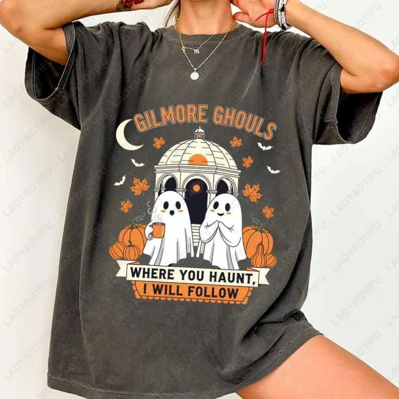 تي شيرت Gilmore Ghouls Where You Haunt I Will Follow Halloween Boo تي شيرت لجميع القديسين لموسم 2025 تي شيرت إبداعي من القطن للرجال والنساء