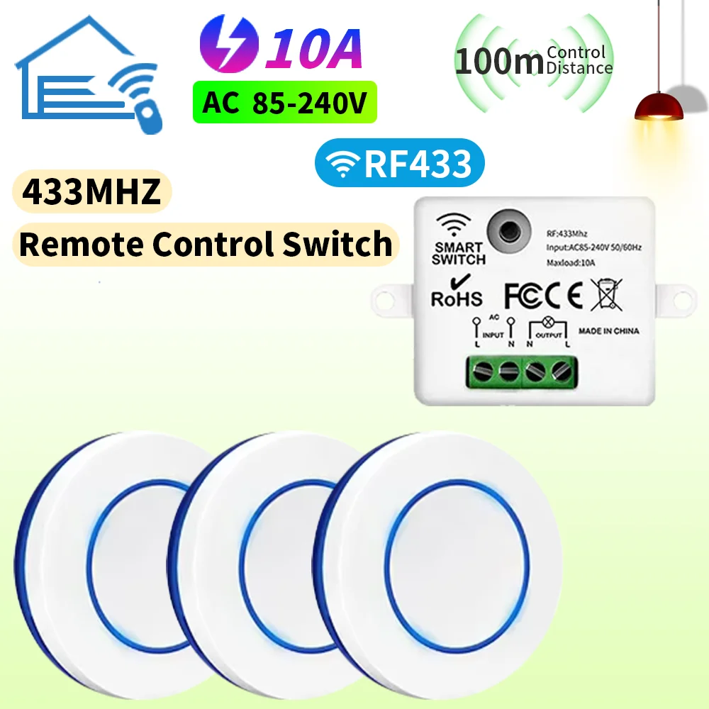 

Общий пульт дистанционного управления 433 МГц AC 110-220 В 10 А 1 канал бытовой светодиодный вентилятор двухкнопочный радиореле приемник и передатчик