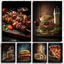 Hamburg fries poster Mexican barbecue pizza Canvas printing food poster wall art decoration painting For Home Room decoration