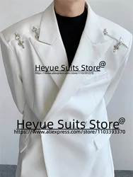 Korea Fashion Losser Witte Prom Pakken Voor Mannen Custom Top Revers Bruidegom Pakken 2 Stuks Sets Knappe Mannelijke Blazer Kostuum Homme