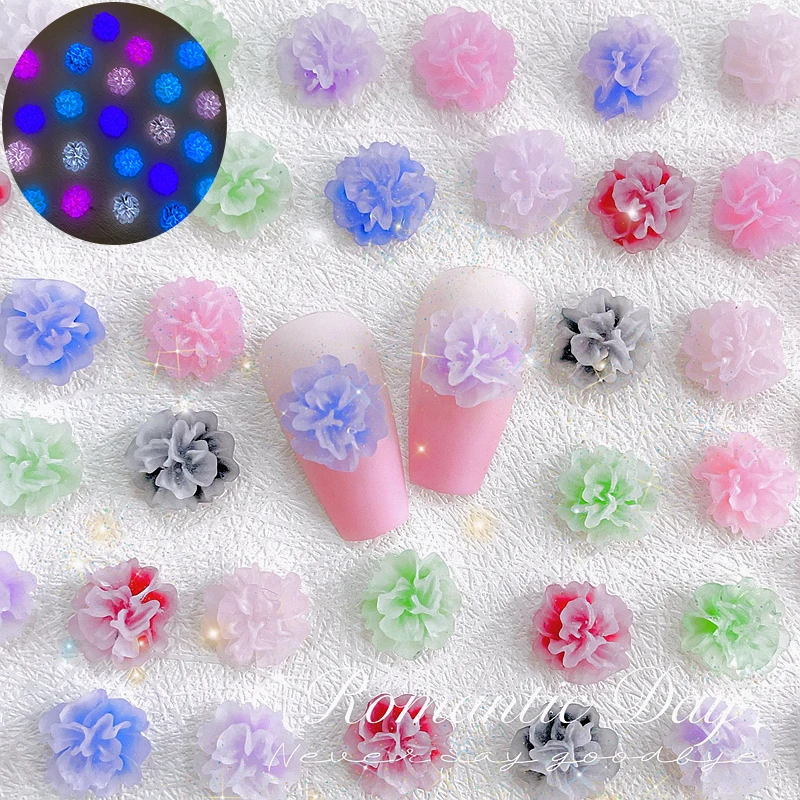 30PCS 12MM Glow In The Dark And UV Light Sensitive Color Change Nail Flowers Charm Accessories Nail Supplies For Prefessionals