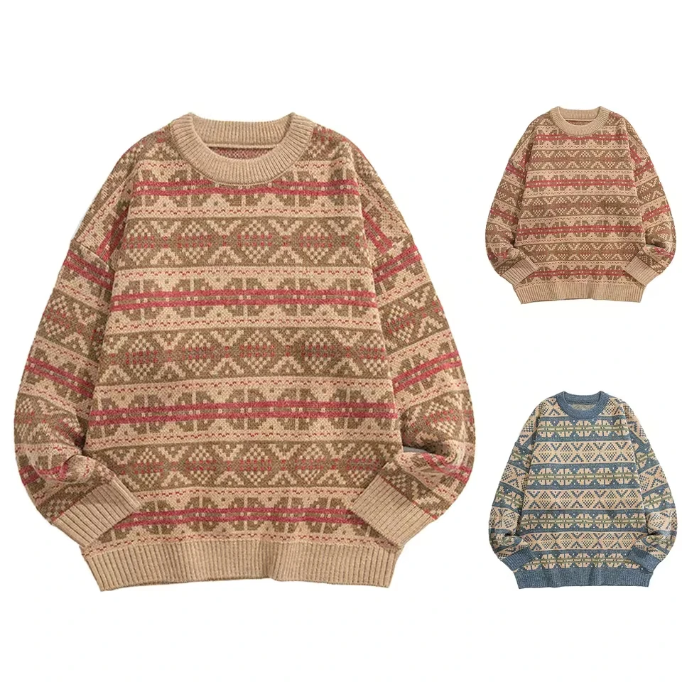 Knit Casual Winter Warm Outerwear Sweaters Mens Pullover Sweater Loose Vintage Ethnic Trend Casual Thickened Warm Knit 톰브라운 남성의류