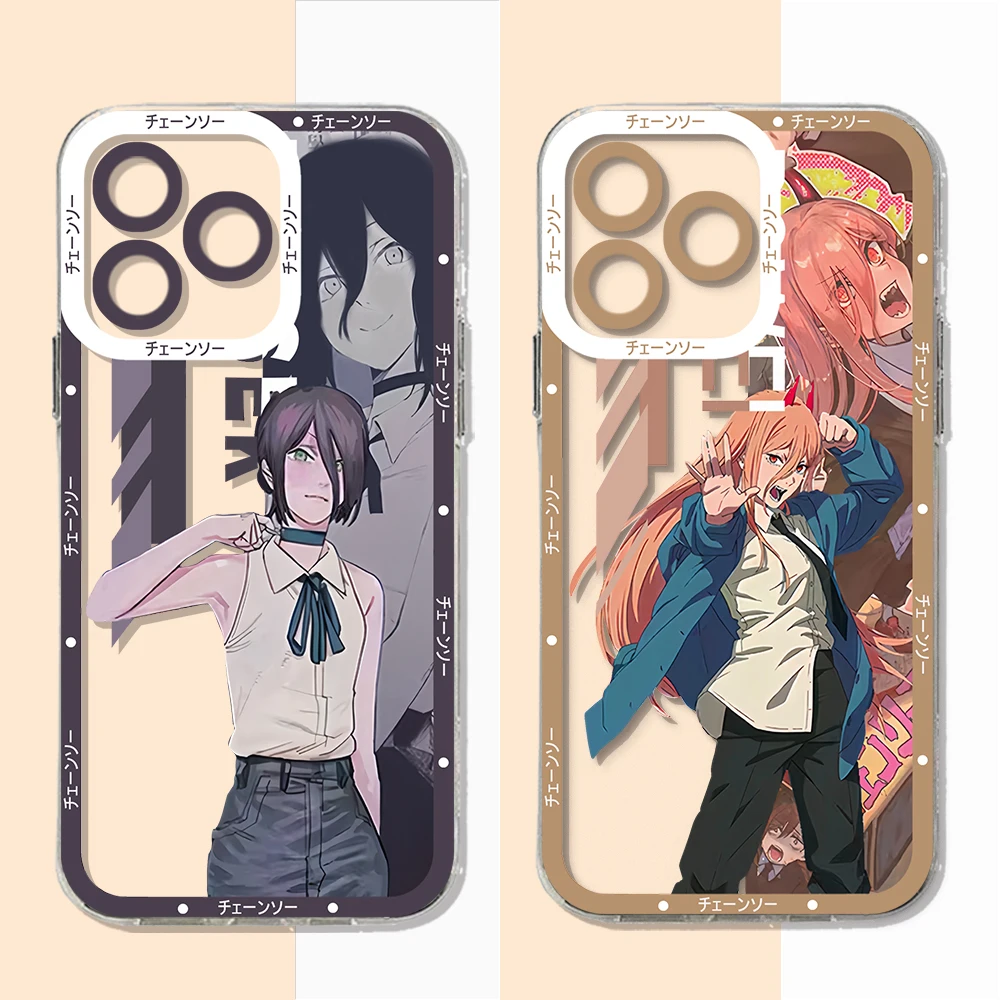 Motoseghe Mans Anime Makimas custodia per telefono per iPhone 15 14 13 12 Mini 11 Pro Max X XR 7 8 Plus Cover trasparente in Silicone morbido