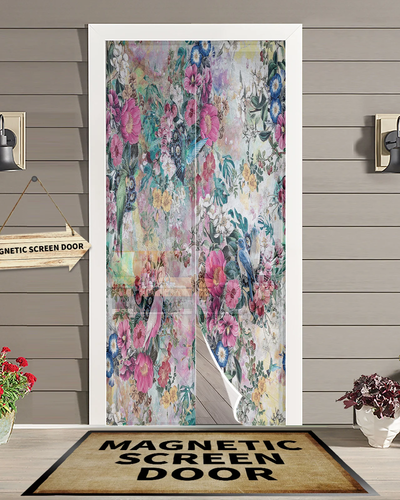 Birds In Flowers Summer Magnetic Mosquito Net Anti Insect Fly Bug Magnetic Screen Door Curtains