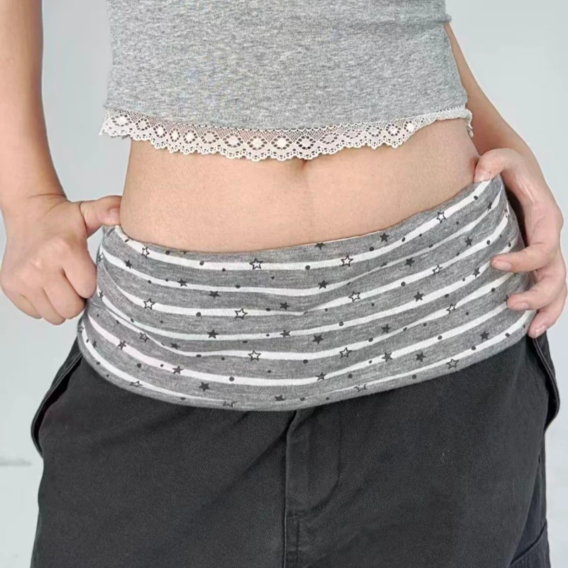 Korean Low-Rise Jeans Layering Belly Cover Skirt for Women Y2K Stretch Waist Wrap Print Waistband For Daily Street Accessory
