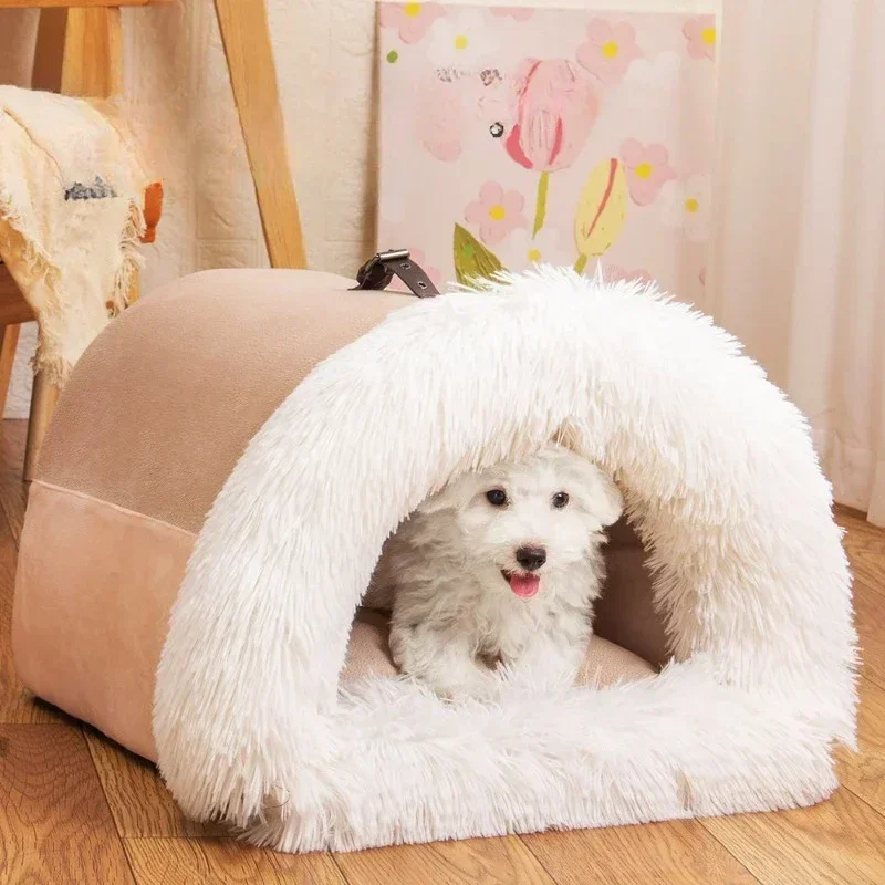 Pet House for Small Dog Cat Bed House Portable Enclosed Plush Pet Kitten Nest Winter Warm Soft Pet Cave Kennel Deep Sleep Sofa