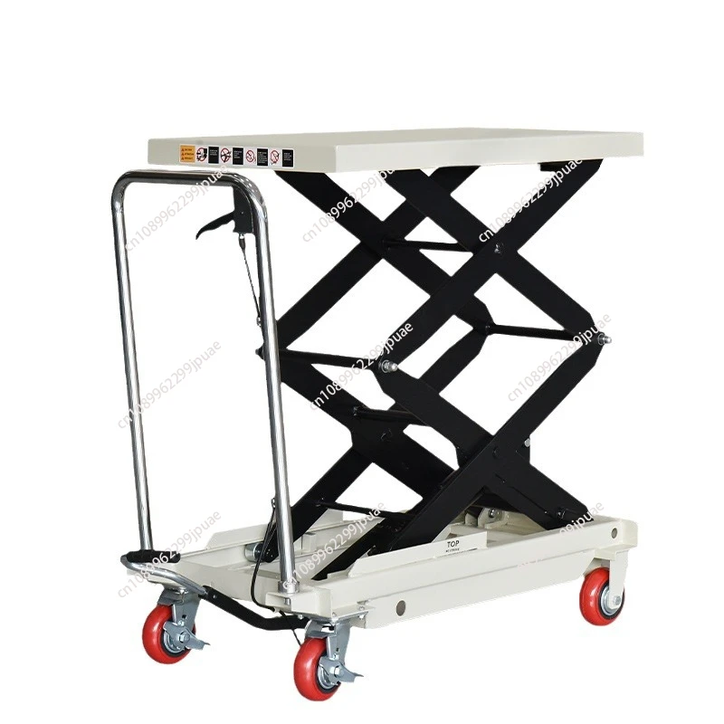 Manual hydraulic lifting platform car, scissor workbench, flat moving trolley, hand pushing small lift