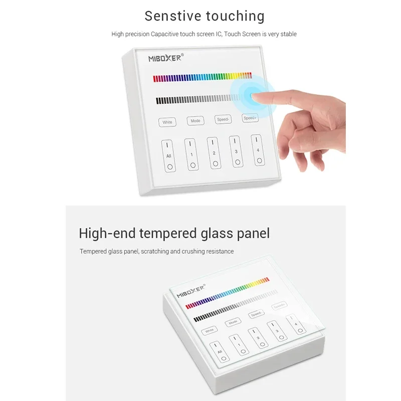 Miboxer Brightness/CCT/RGB/RGBW/RGB+CCT Smart Panel Remote Controller B0/B1/B2/B3 4-Zone Dimmer for Milight LED Controller/Lamp