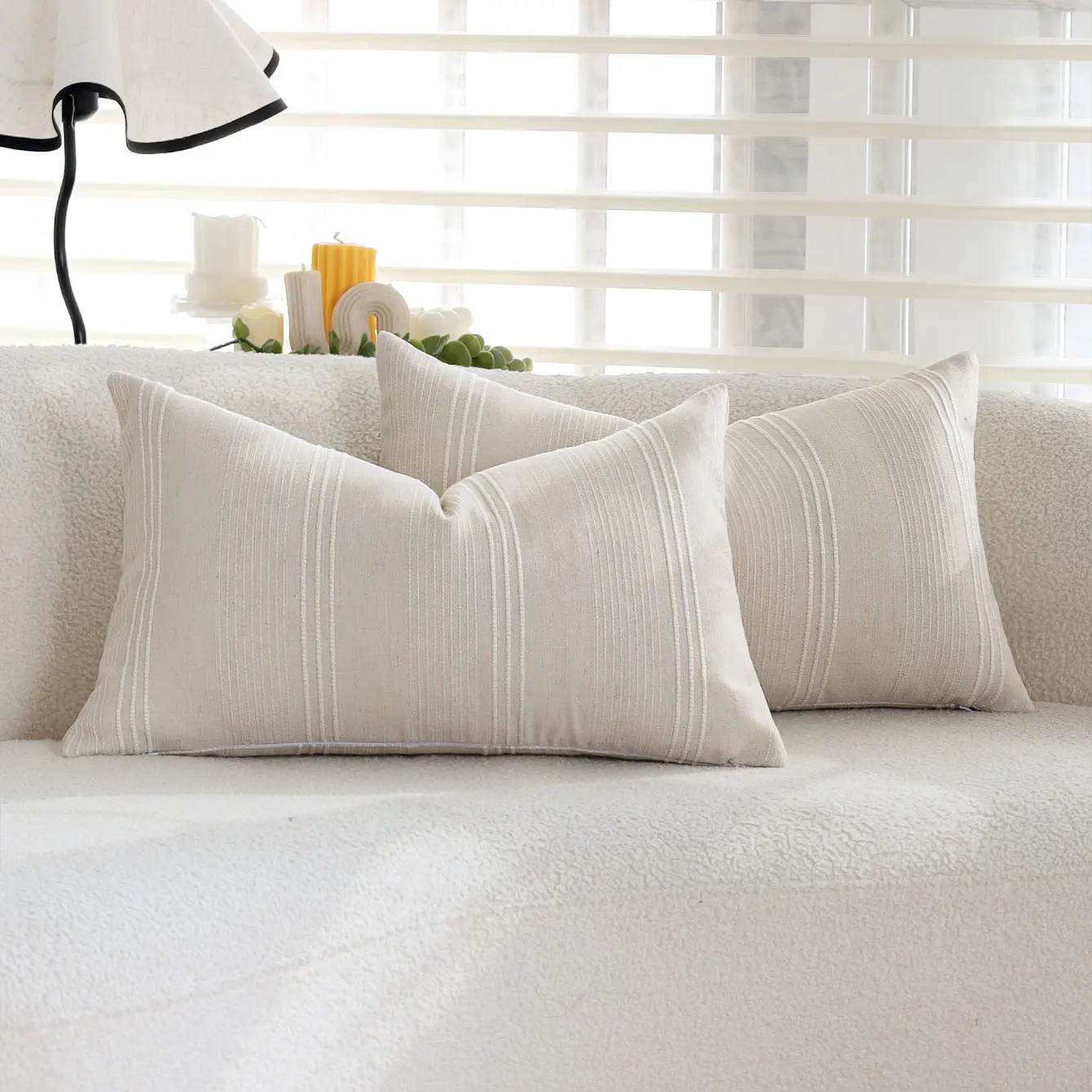 2 Stück Boho-Leinenmischung-Kissenbezüge für Sofa, Couch, Bett, Wohnzimmerdekoration, Jacquard-gestreifter Kissenbezug 45x45cm 30x50cm