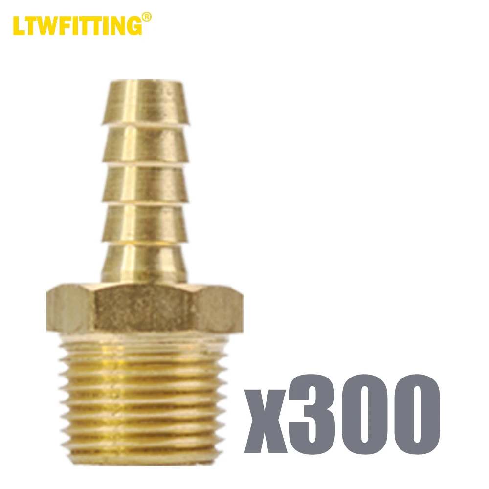 LTWFITTING Brass Fitting Coupler 5/16-Inch Hose Barb x 3/8-Inch Male NPT Fuel Gas Water(Pack of 300)