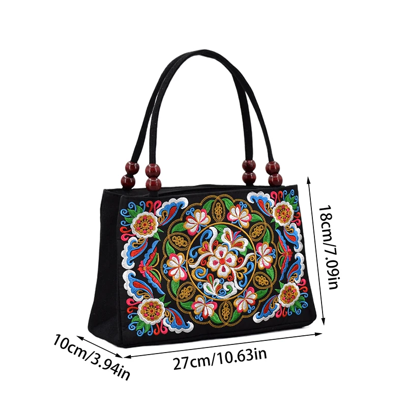 Ethnic Style Flower Embroidery Canvas Hand Bag Large Capacity Bag Coin Bag For Women