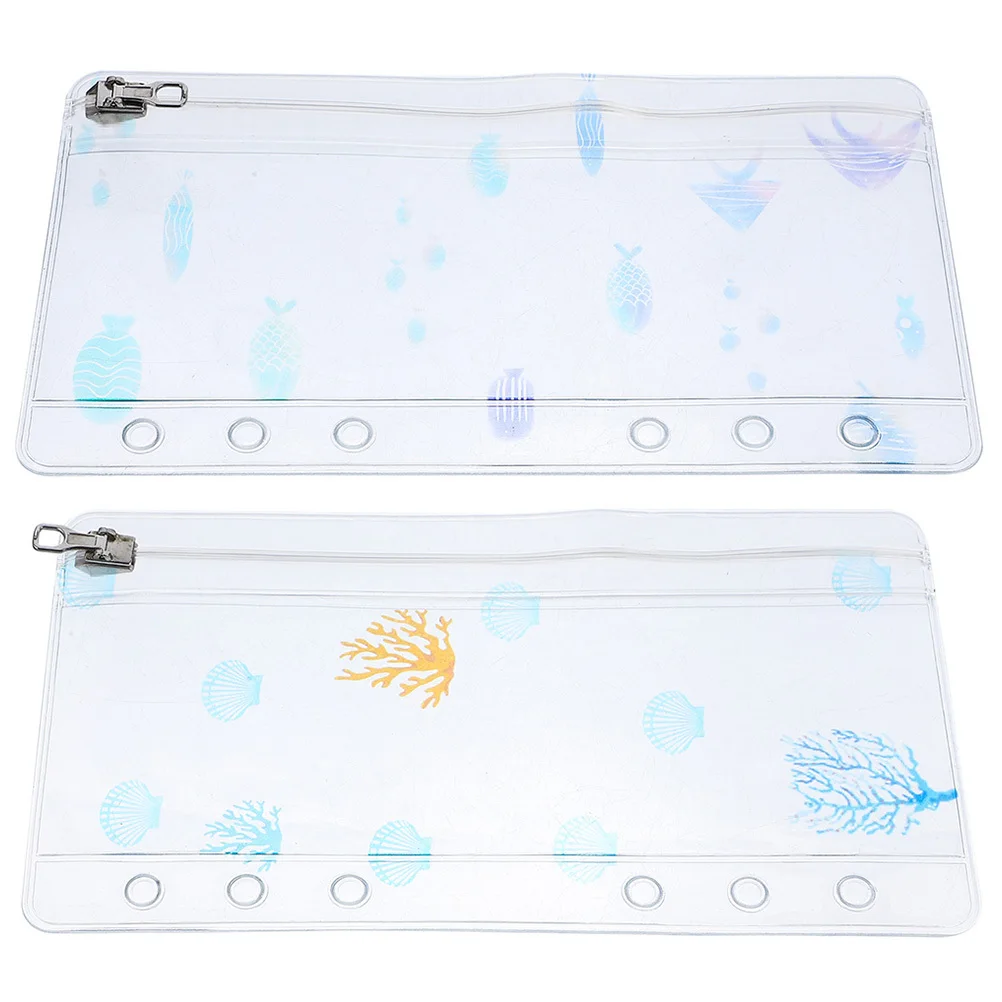 2Pcs Ocean Series Binder Zipper Bag PVC Loose-Leaf Storage Pouch for 6-Ring Binders Office Supplies Daily Use Stylish