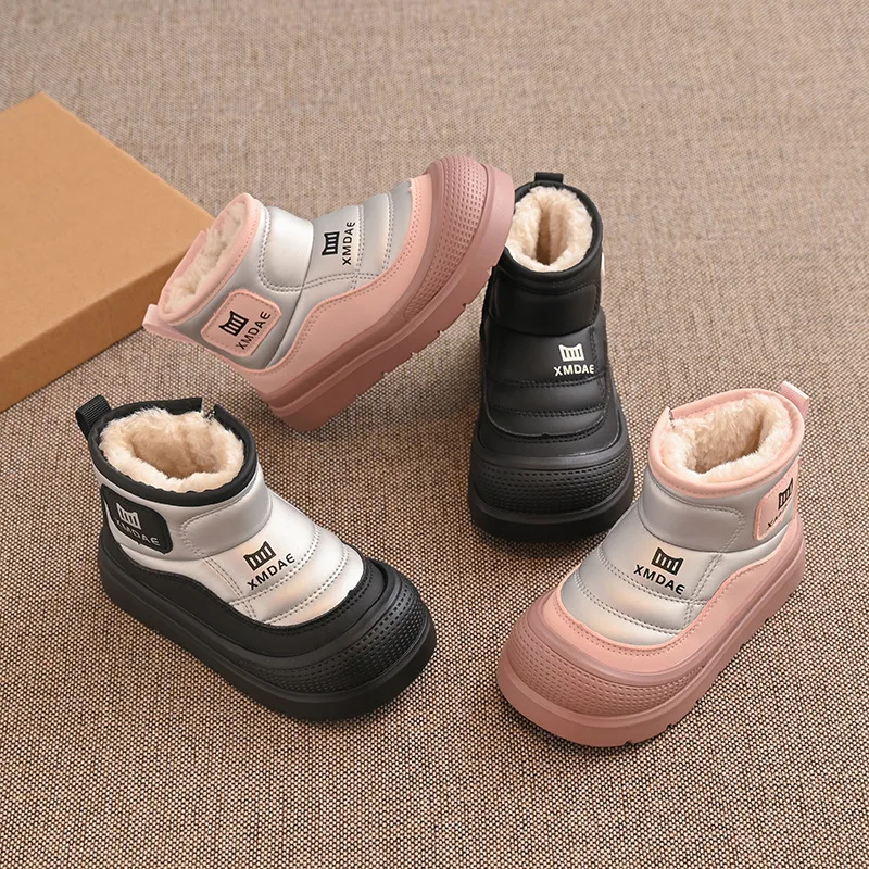 Children's Snow Boots Winter Boys Plush Thicken Platform Cotton Shoes Comfortable Girls Warm Waterproof Fashion Warm Plush Shoes