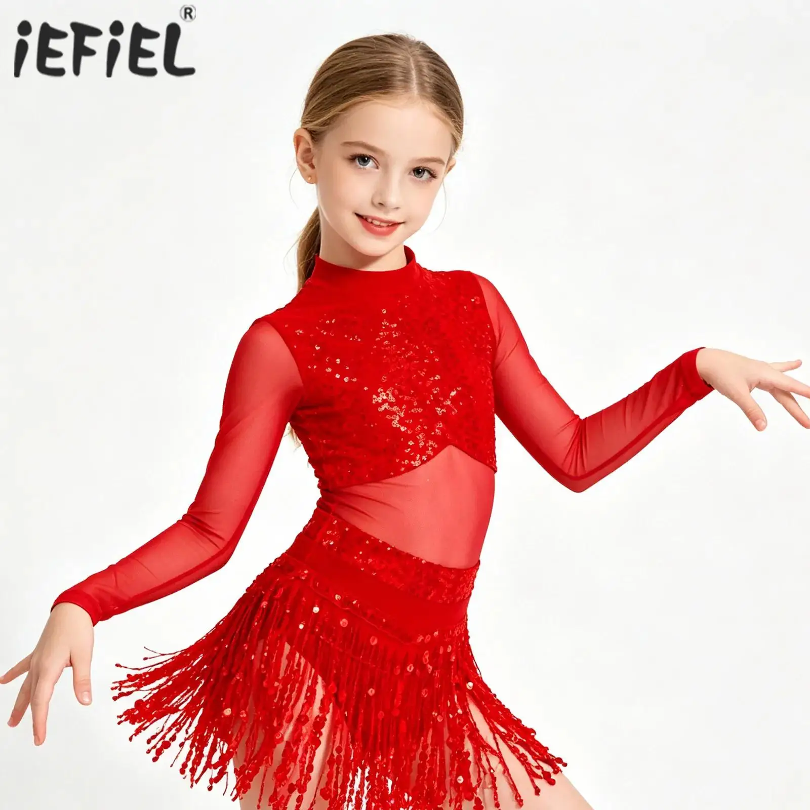 

Kids Shiny Sequin Ballet Jersey Jazz Dance Performance Dress Gymnastics Leotard Skating Costume Latin Dance Dress Ballroom Skirt
